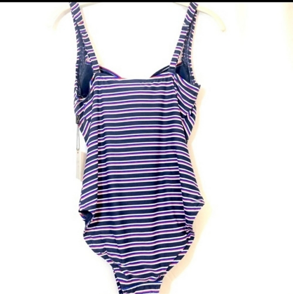 Black striped tummy control one piece swimsuit - Picture 2 of 10